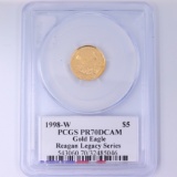 Certified 1998-W autographed Reagan Legacy Series proof U.S. $5 American Eagle 1/10oz gold coin