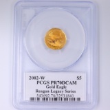 Certified 2002-W autographed Reagan Legacy Series proof U.S. $5 American Eagle 1/10oz gold coin