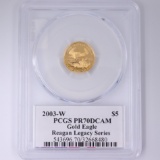 Certified 2003-W autographed Reagan Legacy Series proof U.S. $5 American Eagle 1/10oz gold coin