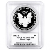 Certified 1992-S autographed proof American Eagle silver dollar