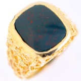 Vintage 10K yellow gold bloodstone nugget ring