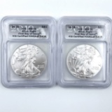 Pair of certified 2019 U.S. American Eagle silver dollars