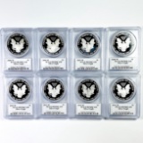 Continuous run of all 8 certified 2005-W - 2013-W autographed proof U.S. American Eagle dollars