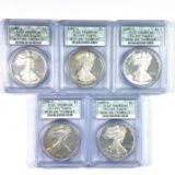Lot of 5 different certified 1990s proof certified U.S. American Eagle silver dollars