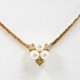 Authentic vintage Christian Dior yellow gold-plated faux pearl & rhinestone necklace