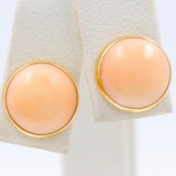 Pair of authentic vintage Tiffany & Co. unmarked 18K yellow gold coral stud earrings