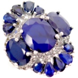 Estate sterling silver large natural sapphire ring