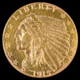 1915 U.S. $2 1/2 Indian head gold coin