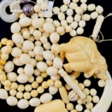 Lot of genuine ivory beads & damaged figurine