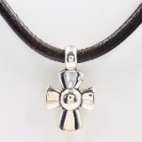 Estate James Avery sterling silver cross pendant on James Avery leather cord