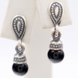 Pair of vintage James Avery sterling silver retired onyx dangle earrings