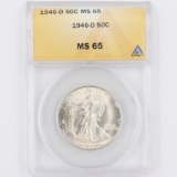 Certified 1946-D U.S. walking Liberty half dollar