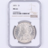 Certified 1891 U.S. Morgan silver dollar