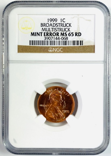 Certified error 1999 multi-struck broadstruck U.S. Lincoln cent