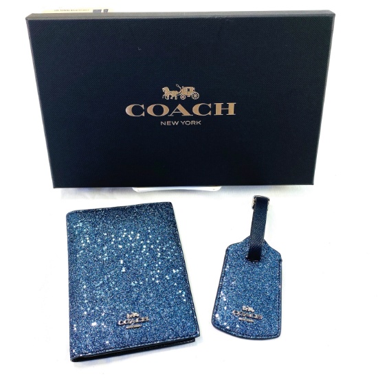 Authentic like new Coach leather passport holder with luggage tag