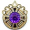 Victorian unmarked 14K yellow gold amethyst, seed pearl & enameled scalloped brooch/pin