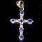 Estate 14K white gold diamond & tanzanite cross pendant