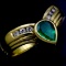 Estate unmarked 14K yellow gold diamond & natural emerald curved ring