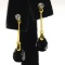 Pair of estate 14K yellow gold diamond & onyx dangle drop earrings