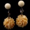 Pair of vintage genuine ivory carved bead dangle earrings