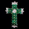 Estate sterling silver gold plated diamond & natural emerald cross pendant