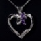 Estate sterling silver diamond & amethyst heart necklace