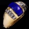 Vintage 14K yellow gold diamond & lapis lazuli domed ring