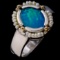 Estate Silver Cloud Designs sterling silver & 14K yellow gold opal & seed pearl ring