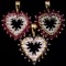 Set of 3 gold-plated sterling silver natural ruby, natural sapphire & diamond pendants