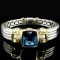 Authentic estate Lagos Caviar 18K & sterling silver diamond & blue topaz hinged bangle bracelet