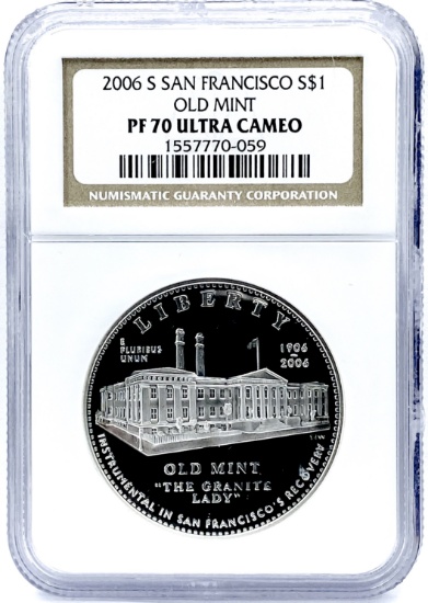 Certified 2006-S proof U.S. Old San Francisco Mint commemorative silver dollar