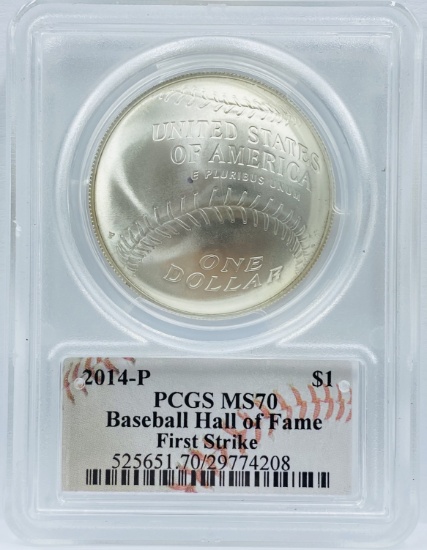 Certified 2014-P autographed U.S. Baseball Hall of Fame commemorative silver dollar
