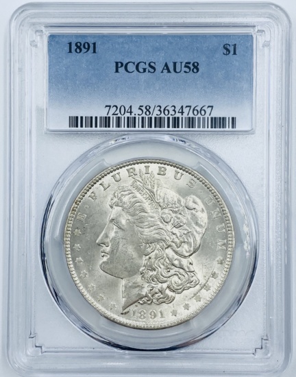 Certified 1891 U.S. Morgan silver dollar