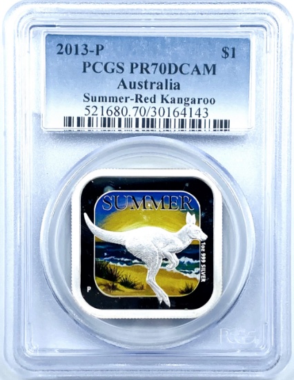 Certified 2013-P colorized proof Australia Summer-Red Kangaroo silver dollar