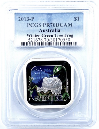 Certified 2013-P colorized proof Australia Spring-White Cockatoos silver dollar