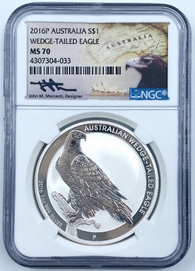 Certified 2016-P Australia Wedge-Tailed Eagle silver dollar