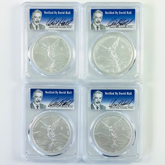 Continuous run of all 4 certified 2015-Mo to 2018-Mo autographed Mexico 1oz silver Onzas