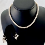 Never-worn vintage Mikimoto pearl necklace & sterling silver pearl earrings set
