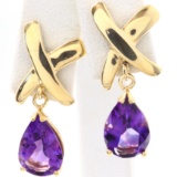 Pair of vintage 10K yellow gold amethyst X dangle earrings