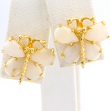 Pair of estate 14K yellow gold opal butterfly stud earrings