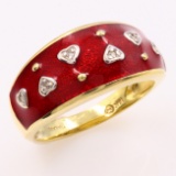 Estate 14K yellow gold diamond enamel band ring