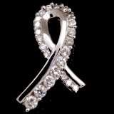 Estate 10K white gold diamond awareness ribbon pendant