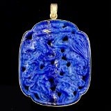 Vintage 14K yellow gold carved lapis lazuli pendant
