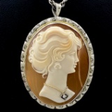 Vintage .800 fine silver hand-carved shell cameo pin/pendant