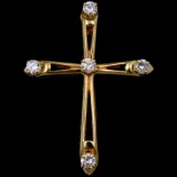 Estate 14K yellow gold diamond cross pendant