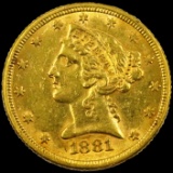 1881 U.S. $5 Liberty head gold coin