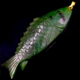 Estate carved nephrite jade fish pendant with 14K yellow gold findings