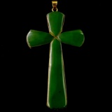 Estate 14K rose gold nephrite jade cross pendant