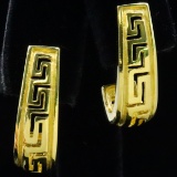 Pair of estate 14K yellow gold meander j-hoop earrings