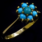 Estate unmarked 14K yellow gold turquoise cluster ring